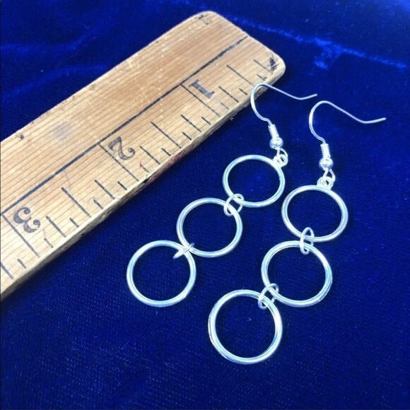 Silver Coated Circles Dangle Earrings - Picture 3 of 3